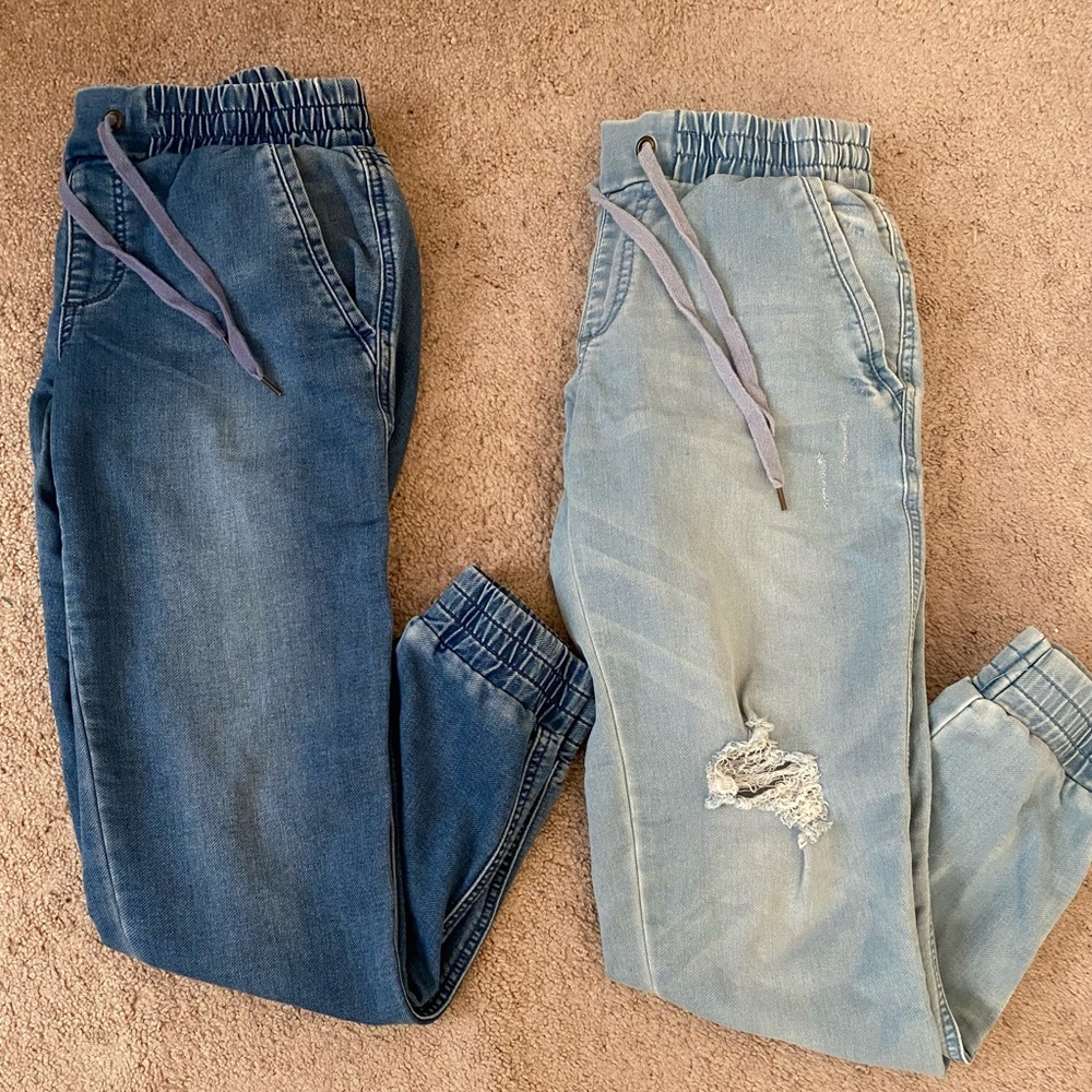 Light wash and mediam wash denim joggers. New York & Company